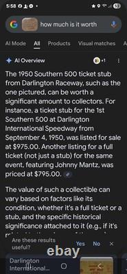 1950 Nascar Ticket Very Rare