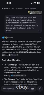 2 SeperateOMP Regan Smith FurnitureRow Racing 2012 NASCARSprintCup GameUsedSuit