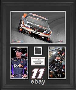Denny Hamlin Framed 3-Photo Collage withRace-Used Tire-L. E. 500
