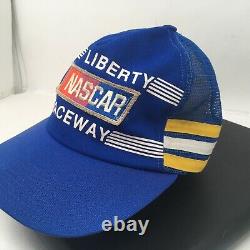 FLAW NASCAR North Liberty Iowa Blue 3 Three Stripe Mesh Trucker Hat Nasco
