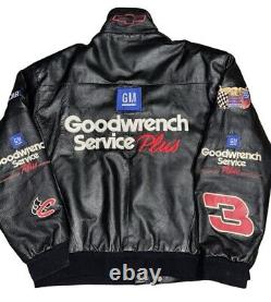 Jeff Hamilton Dale Earnhardt Leather Bomber Jacket Nascar Racing Goodwrench Sz L
