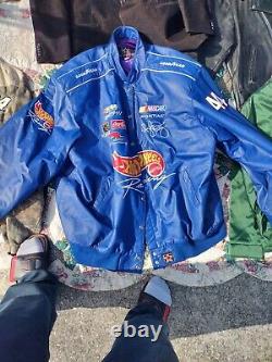 Jeff Hamilton Design xxxxl Blue Leather Jacket Hot Wheels Nascar Racing cars