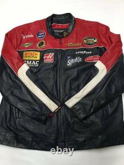 Mens WILSONS Black/Red Patched Race Racing Leather Jacket Sz 2XL Nascar