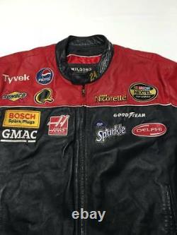 Mens WILSONS Black/Red Patched Race Racing Leather Jacket Sz 2XL Nascar