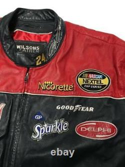 Mens WILSONS Black/Red Patched Race Racing Leather Jacket Sz 2XL Nascar