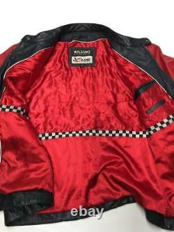 Mens WILSONS Black/Red Patched Race Racing Leather Jacket Sz 2XL Nascar