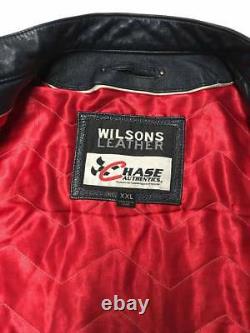 Mens WILSONS Black/Red Patched Race Racing Leather Jacket Sz 2XL Nascar