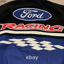 Nascar Jacket Mens Sz L Ford Racing Champions Apparel Y2K Bomber Embroidered