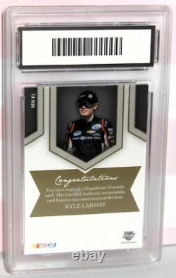 Rare KYLE LARSON / GMA GRADED 8 = 2013 PRESS PASS MM / RACE-USED GLOVE = 21 / 50