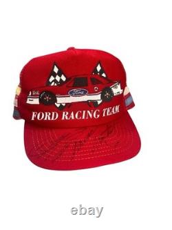 Rare Vintage 3 Stripe Ford Racing Team Hat Signed By Bill Elliot And Mark Martin