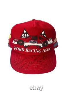 Rare Vintage 3 Stripe Ford Racing Team Hat Signed By Bill Elliot And Mark Martin