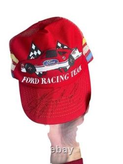 Rare Vintage 3 Stripe Ford Racing Team Hat Signed By Bill Elliot And Mark Martin