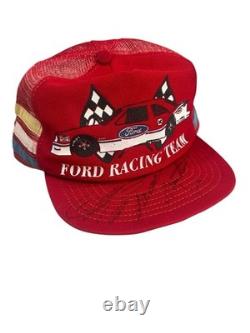 Rare Vintage 3 Stripe Ford Racing Team Hat Signed By Bill Elliot And Mark Martin