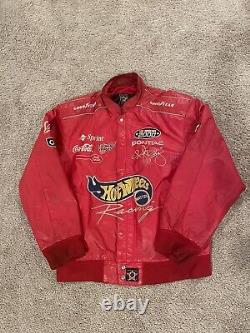 Rare Vintage Hot Wheels Nascar Jacket Racing Kyle Petty 2000 Red Leather JH Sz L