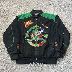Rare Vintage Mens RR Designs Lucky Charms Black Nascar Racing Jacket Medium Y2k