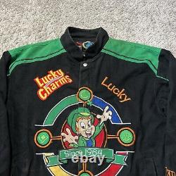 Rare Vintage Mens RR Designs Lucky Charms Black Nascar Racing Jacket Medium Y2k