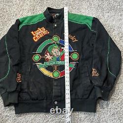 Rare Vintage Mens RR Designs Lucky Charms Black Nascar Racing Jacket Medium Y2k
