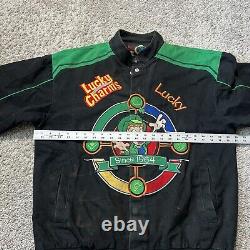 Rare Vintage Mens RR Designs Lucky Charms Black Nascar Racing Jacket Medium Y2k