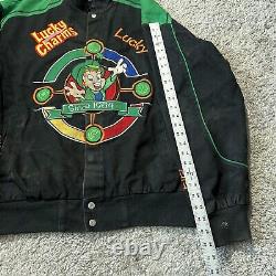 Rare Vintage Mens RR Designs Lucky Charms Black Nascar Racing Jacket Medium Y2k