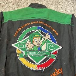 Rare Vintage Mens RR Designs Lucky Charms Black Nascar Racing Jacket Medium Y2k