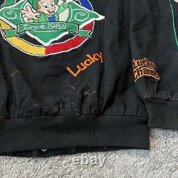 Rare Vintage Mens RR Designs Lucky Charms Black Nascar Racing Jacket Medium Y2k