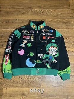 Rare Vintage Youth Large Lucky Charms Black Nascar Racing Jacket Y2k Embroidered