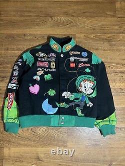 Rare Vintage Youth Large Lucky Charms Black Nascar Racing Jacket Y2k Embroidered