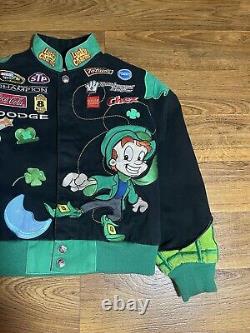 Rare Vintage Youth Large Lucky Charms Black Nascar Racing Jacket Y2k Embroidered