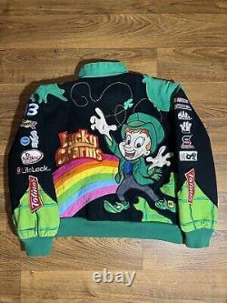 Rare Vintage Youth Large Lucky Charms Black Nascar Racing Jacket Y2k Embroidered