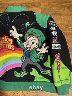 Rare Vintage Youth Large Lucky Charms Black Nascar Racing Jacket Y2k Embroidered
