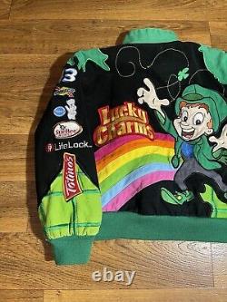 Rare Vintage Youth Large Lucky Charms Black Nascar Racing Jacket Y2k Embroidered