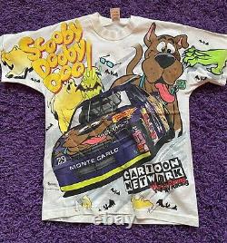 VTG 90s Nascar Cartoon Network Scooby Doo Racing T Shirt All Over Print NM