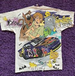VTG 90s Nascar Cartoon Network Scooby Doo Racing T Shirt All Over Print NM