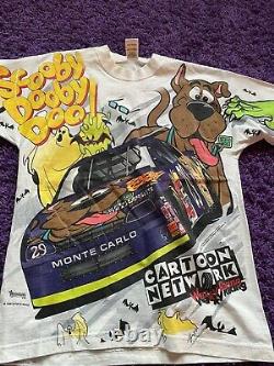 VTG 90s Nascar Cartoon Network Scooby Doo Racing T Shirt All Over Print NM