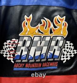VTG NASCAR Rocky Mountain Racing Jacket Mens L Checkered Flame Drag Logo 90s Y2K