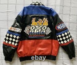 VTG NASCAR Rocky Mountain Racing Jacket Mens L Checkered Flame Drag Sponsor 90s