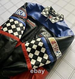 VTG NASCAR Rocky Mountain Racing Jacket Mens L Checkered Flame Drag Sponsor 90s