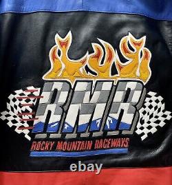 VTG NASCAR Rocky Mountain Racing Jacket Mens L Checkered Flame Drag Sponsor 90s