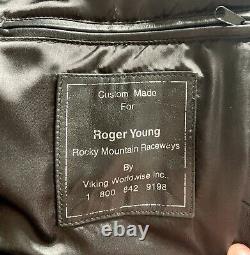 VTG NASCAR Rocky Mountain Racing Jacket Mens L Checkered Flame Drag Sponsor 90s