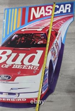 Vintage 1990s Budweiser NASCAR Tin Sign Embossed Die Cut Bill Elliott #11 Ford