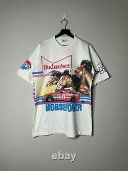 Vintage 90s Budweiser Nascar Horse Power Bill Elliott Racing All Over Shirt XL
