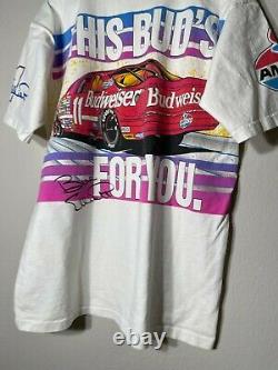 Vintage 90s Budweiser Nascar Horse Power Bill Elliott Racing All Over Shirt XL