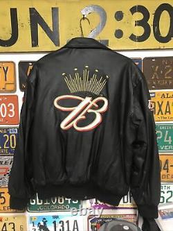 Vintage Budweiser Nascar Racing Jacket Black Leather Jeff Hamilton Design Sz XL