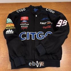 Vintage CITGO Racing Jacket Mens Large Black Snap 90s NASCAR Jeff Hamilton