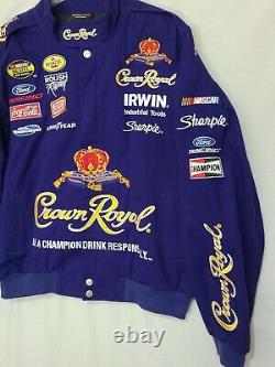 Vintage Crown Royal Roush Racing Team Jacket Size XL Purple NASCAR