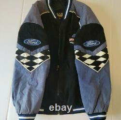 Vintage Essex Ford Racing Nascar Men's Varsity Jacket Multi Color Leather Sz XL
