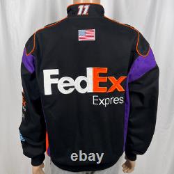 Vintage FedEx NASCAR Men's Small Black Denny Hamlin Embroidered Racing Jacket