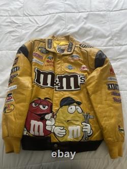 Vintage JEFF HAMILTON Jacket Nascar RACING Leather Racing M&M's Yellow Sz XL
