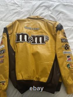 Vintage JEFF HAMILTON Jacket Nascar RACING Leather Racing M&M's Yellow Sz XL
