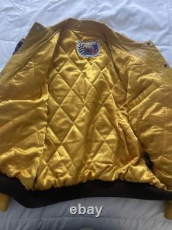 Vintage JEFF HAMILTON Jacket Nascar RACING Leather Racing M&M's Yellow Sz XL